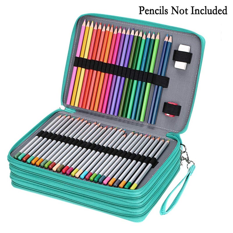 BTSKY 200 Slots Colored Pencil Organizer - Deluxe PU Leather Pencil Case Holder With Removal Handle Strap Pencil Box Large for Colored Pencils Watercolor Pencils (Green) - Image 3